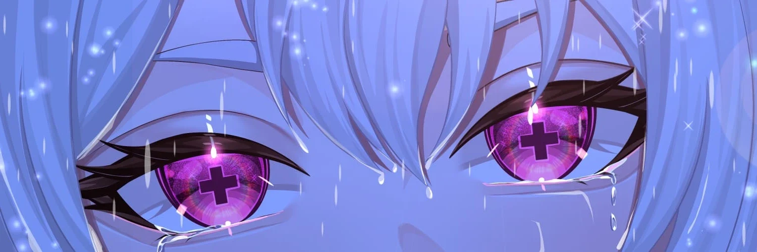 VeeVee's violet eyes under silver hair