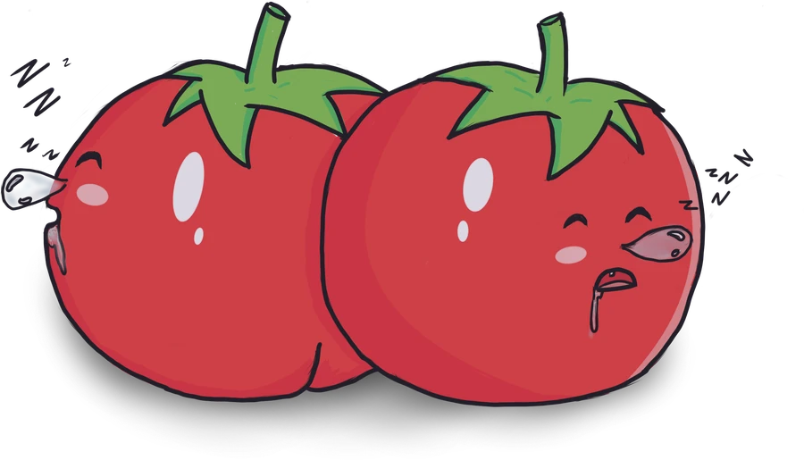 Two sleepy tomatoes napping